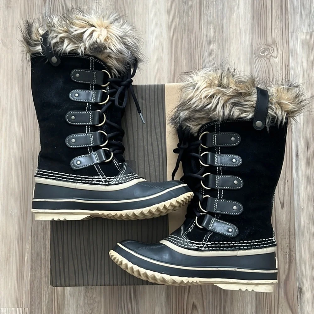 Sorel Joan of Arctic Black Winter Boots Faux Fur